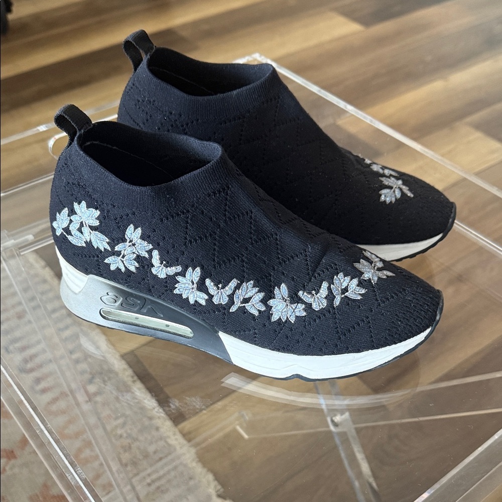 Ash Black Floral Embroidered Sneakers